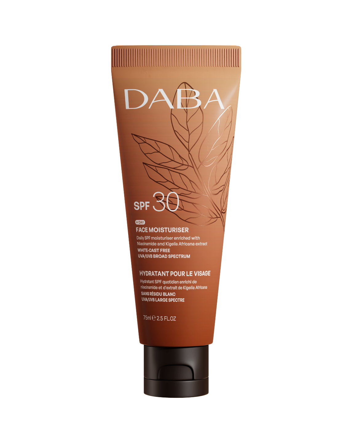 Daba SPF 30 face moisturizer tube on a white background